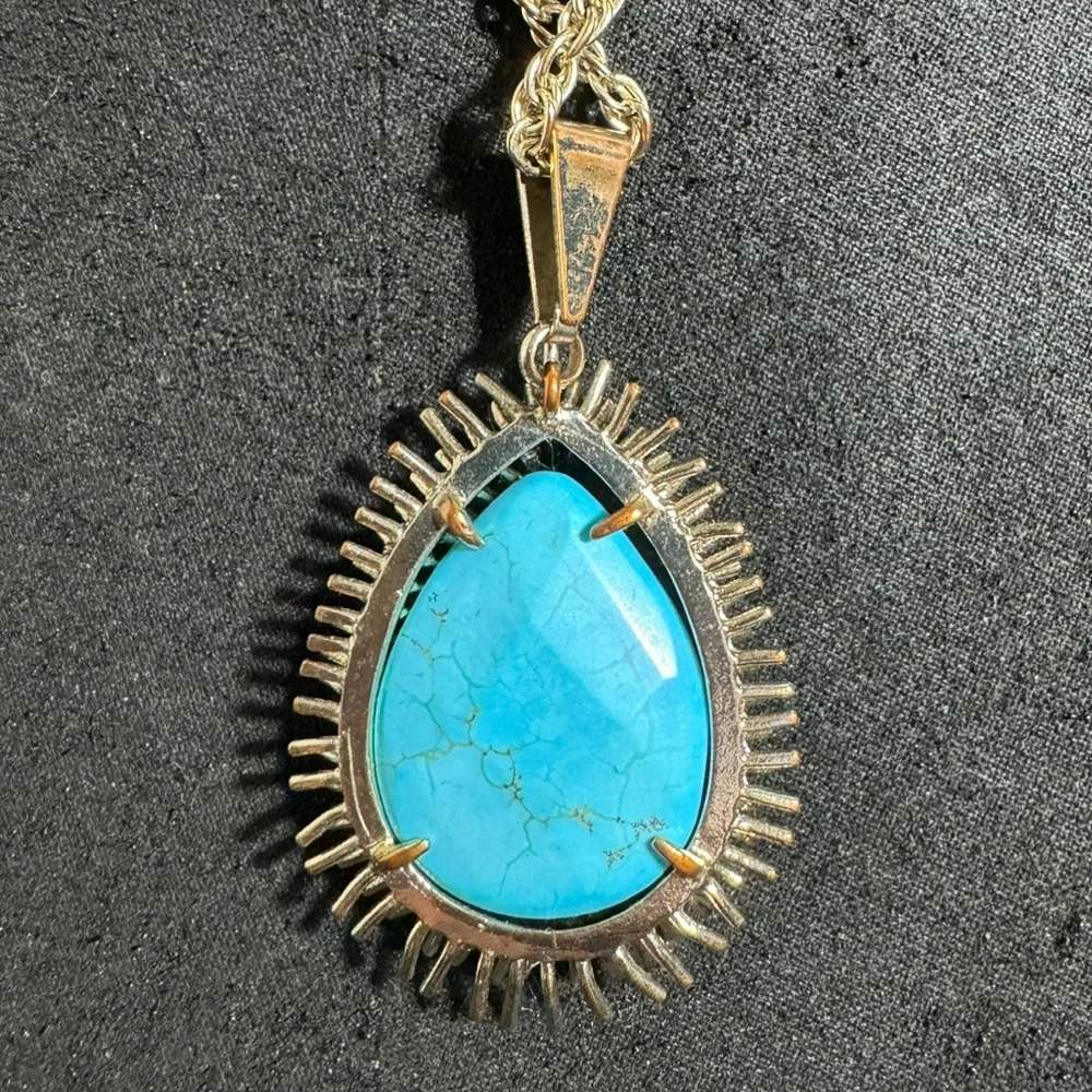 Vintage Kendra Scott Ellis Turquoise Gold Long Necklace - Picture 4 of 7